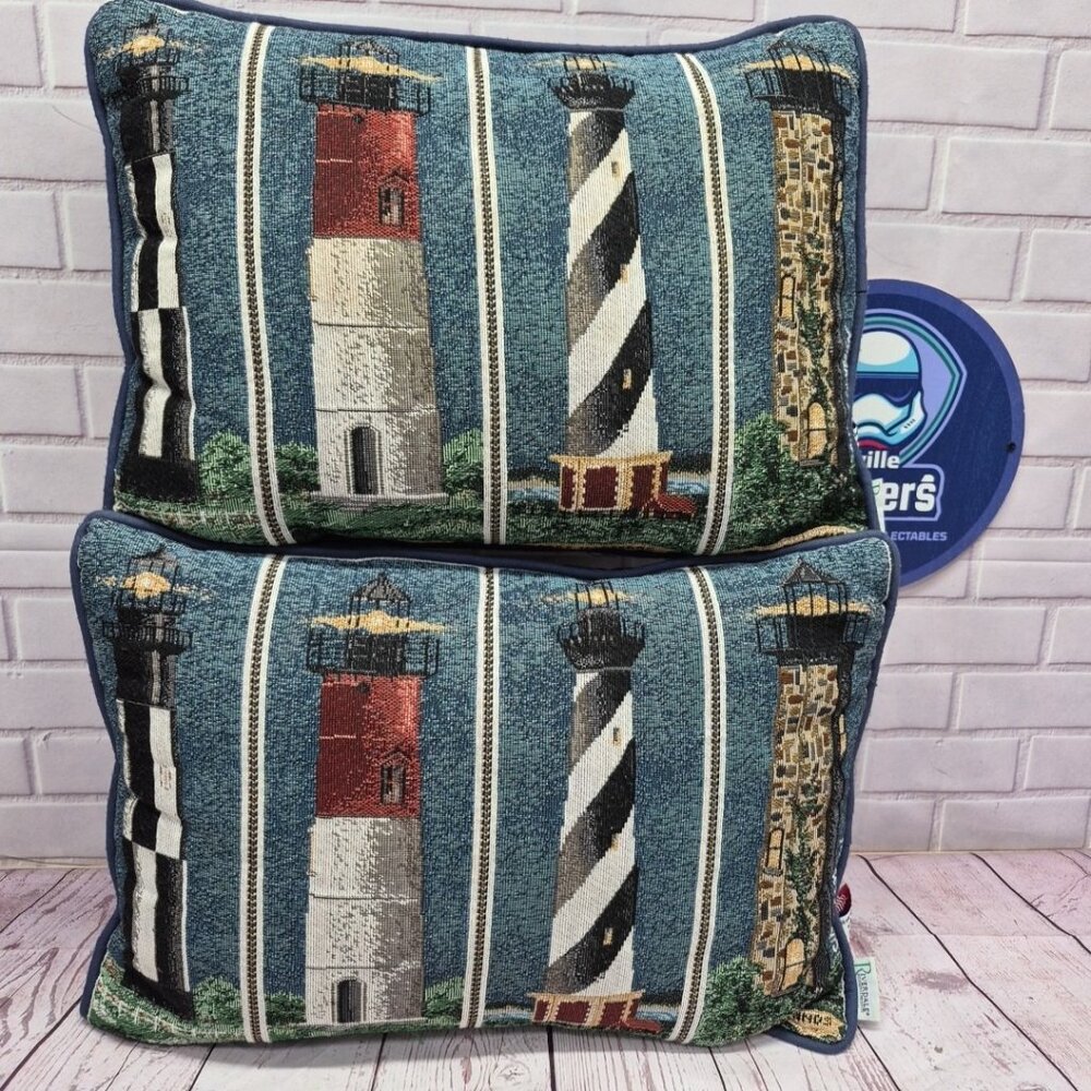 2pc Riverdale Tapestry Lighthouse Throw Pillow Beach House Boat Nautical Decor